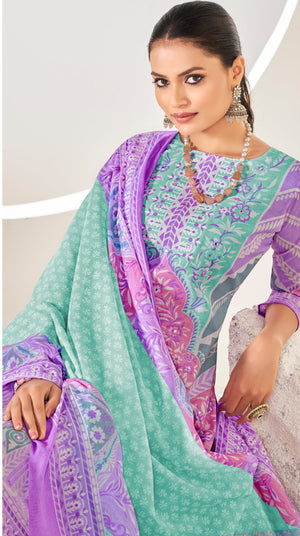 DRAVINAM Trends Women's Pure Cotton Printed Hand Work Unstitched Dress Material Salwar Suit with Unstitched Bottoms and Cotton Dupatta