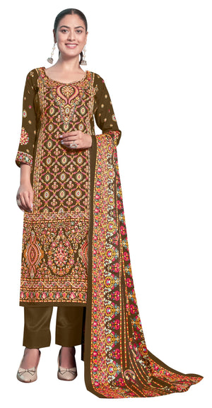 DRAVINAM Trends Women's Printed Woolen Pashmina Unstitch Salwar Suit Dress Material with Printed Woolen Warm Shawl Dupatta