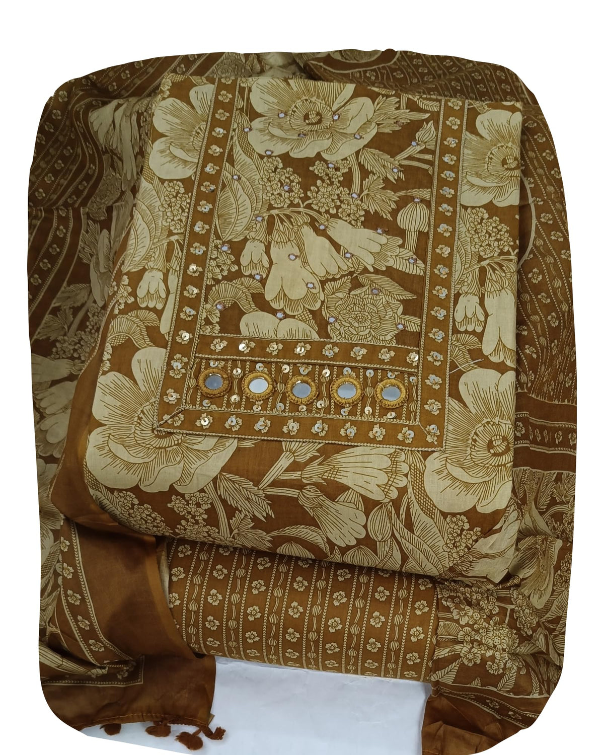 DRAVINAM Trends Women's Printed Embroidered and Hand Work Premium Cotton Jaipuri Unstitched Salwar Suit Dress Material with Mulmul Cotton Dupatta