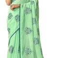 DRAVINAM Trends Women's Embroidered Linen Cotton Saree With Unstitched Blouse Piece (Light Blue)