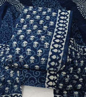 DRAVINAM Trends Hand Block Print Sanganeri Cambric Unstitched Cotton Suit Dress Material for Women with Mulmul Cotton Hand Printed Dupatta