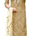 Women Blue Cotton Printed Suit Set (Unstitched Fabric) (Light Brown)