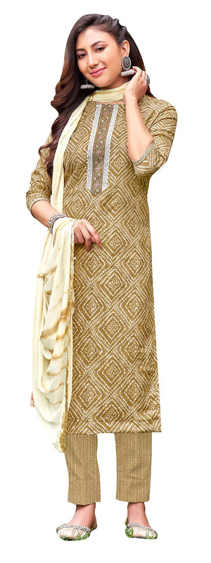 DRAVINAM Trends Women's Cotton Print Unstitched Suit Set (Grey)