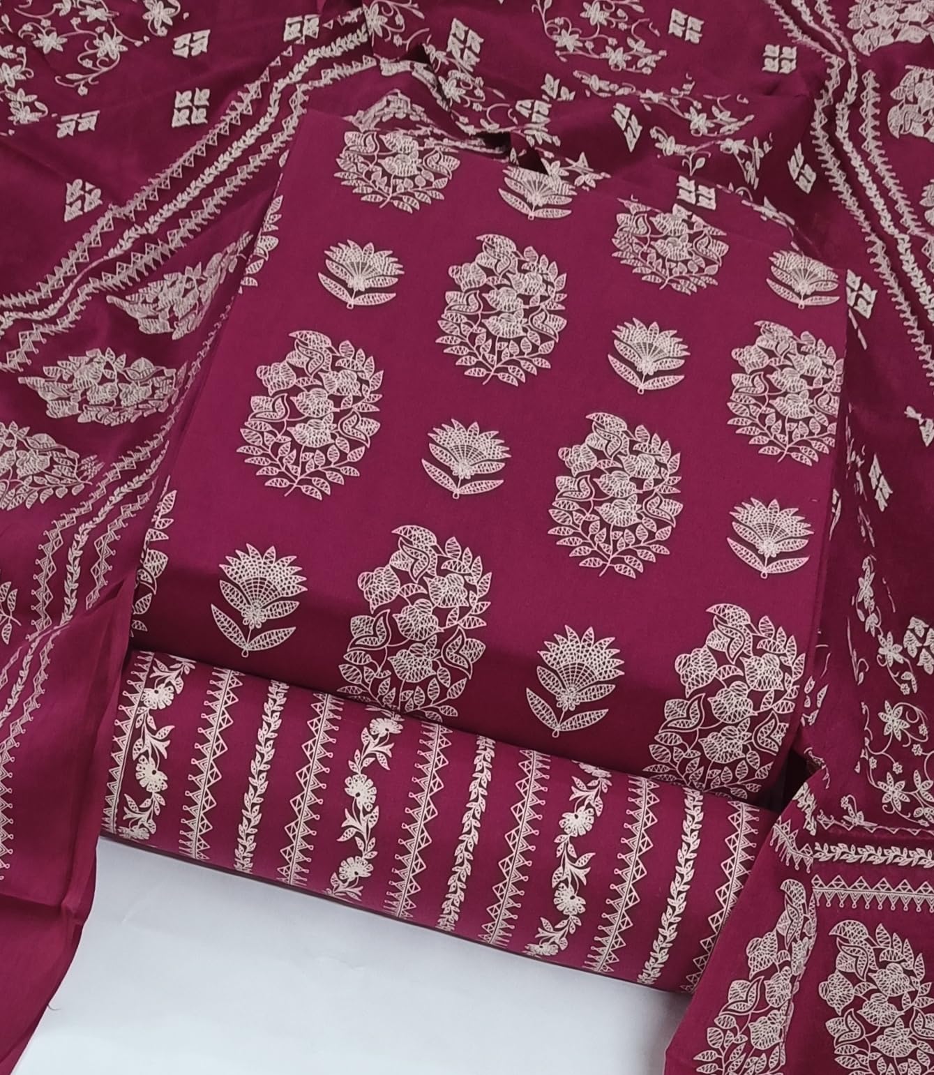 DRAVINAM Trends Discharge Prints Pure Soft Cotton Unstitched Salwar Suit Dress Material with Cotton Dupatta