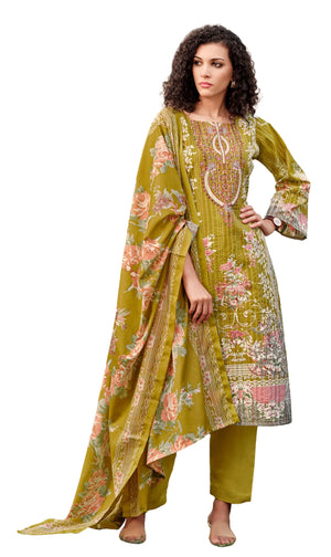 DRAVINAM Trends Women's Unstitched Pure Cotton Suit Dress Material with Heavy Lining Embroidered | Stylish Pure Cotton Print Dupatta & Solid Bottoms