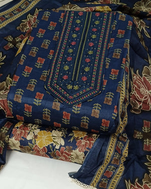 DRAVINAM Trends Women's Printed Embroidered and Hand Work Premium Cotton Jaipuri Unstitched Salwar Suit Dress Material with Mulmul Cotton Dupatta