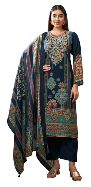 DRAVINAM Trends Women's Unstitched Pure Maslin Digital Foil Printed Pakistani Embroidered Suit Dress Material with Unstitched Maslin Bottoms and Maslin Dupatta