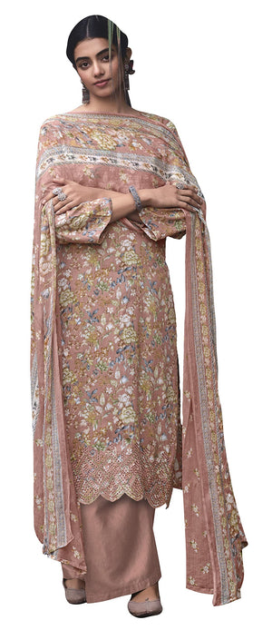 DRAVINAM Trends Unstitched Digital Printed Pure Cotton Embroidered Suit Set with Pure Bember Dupatta