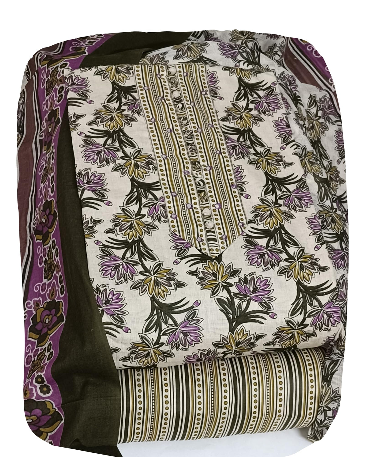 DRAVINAM Trends Women's Cambric Cotton Dress Material | Unstitch Kalamkari Printed Suit Set with Cotton Dupatta