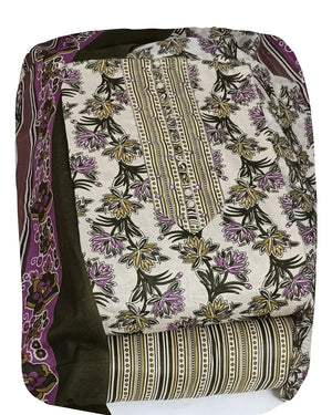 DRAVINAM Trends Women's Cambric Cotton Dress Material | Unstitch Kalamkari Printed Suit Set with Cotton Dupatta