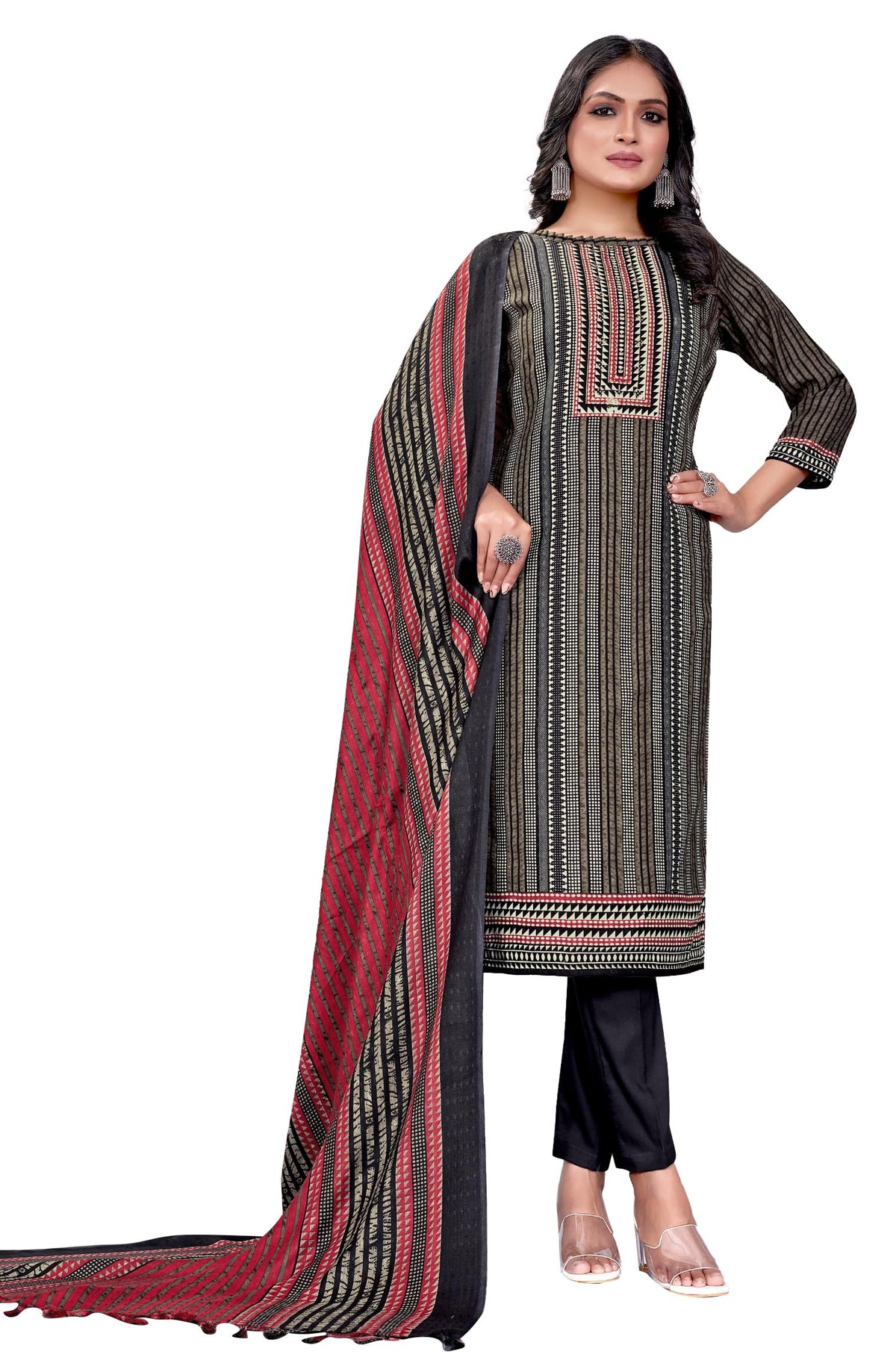 DRAVINAM Trends Women's Unstitched Kaani Print Pashmina Winter wear Dress Material Fabric for Salwar Suit with printed pashmina Kashmiri shawl dupatta (Green)
