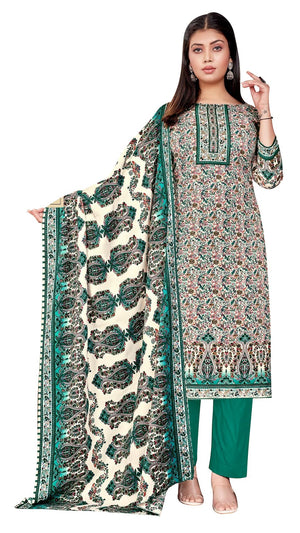 DRAVINAM Trends Women's Kashmiri Kani Printed Woolen Pashmina Unstitch Salwar Suit Dress Material with Printed Woolen Warm Shawl Dupatta