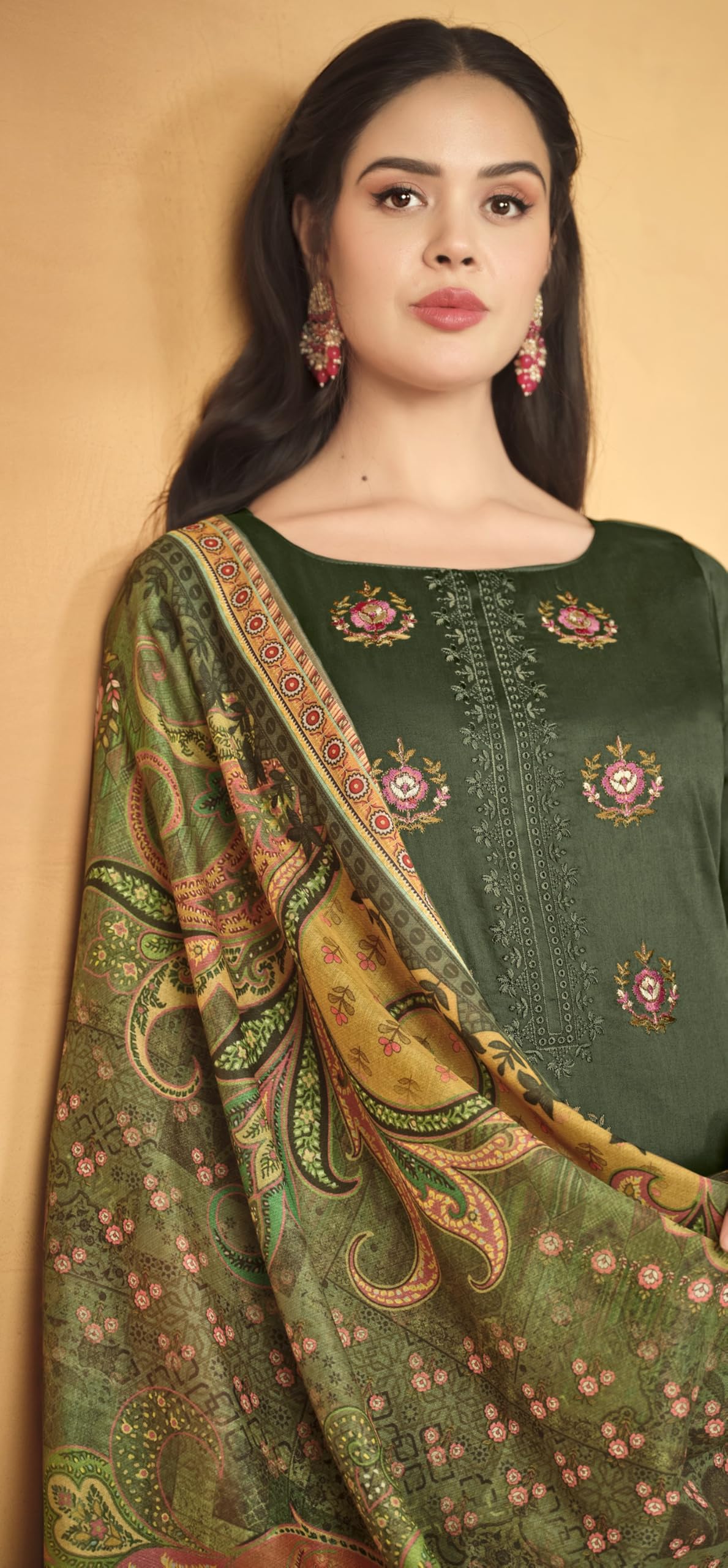 DRAVINAM Trends Jam Cotton Embroidered Unstitched Dress Material Salwar Suit with Unstitched Bottoms and Cotton Dupatta