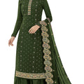 DRAVINAM Trends Women’s Faux Georgette Sequence Embroidered Unstitched Salwar Suit Dress Material with Heavy Pitta work and heavy cutwork embroidered Dupatta (Green)