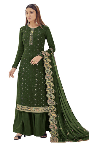 DRAVINAM Trends Women’s Faux Georgette Sequence Embroidered Unstitched Salwar Suit Dress Material with Heavy Pitta work and heavy cutwork embroidered Dupatta (Green)