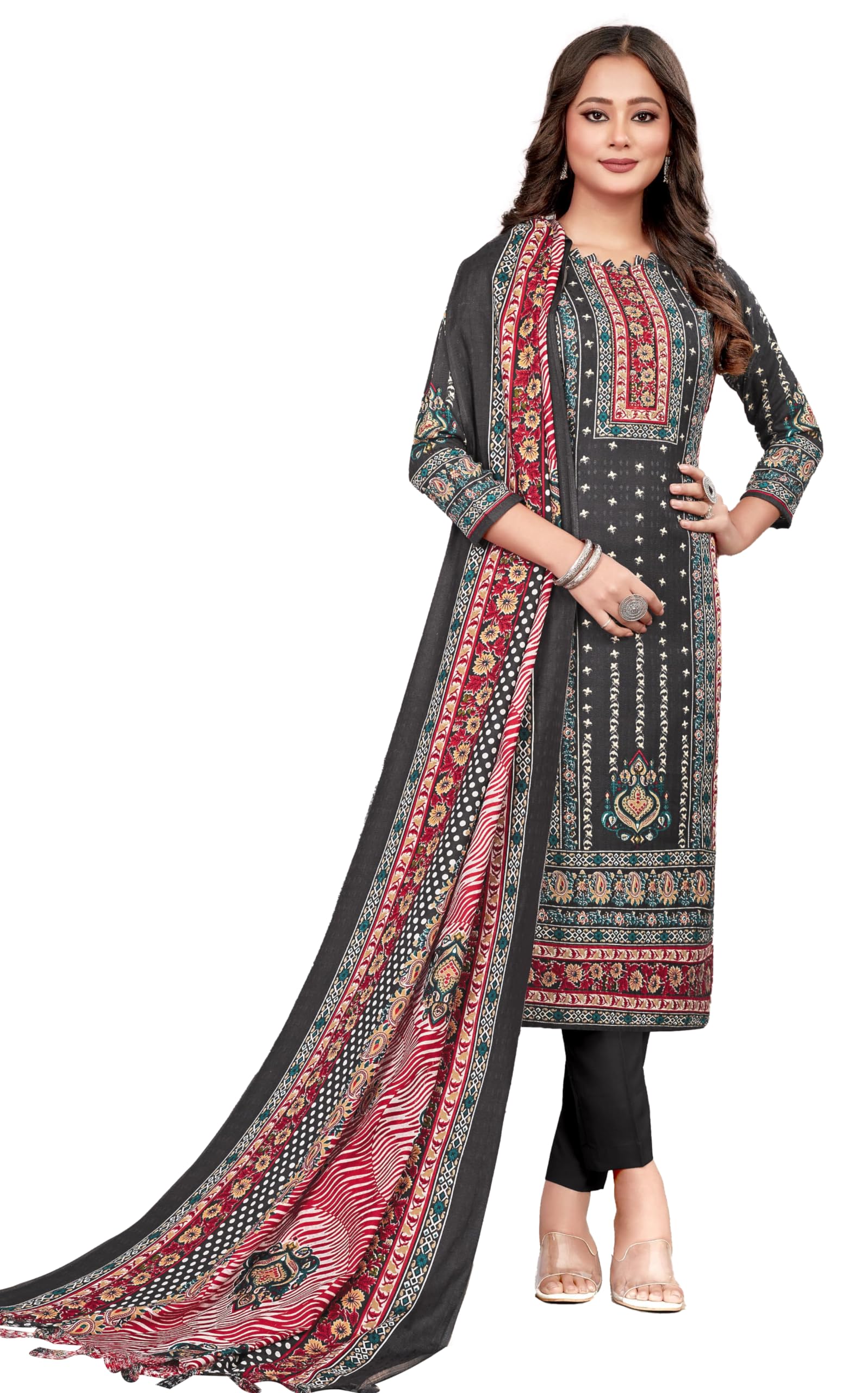 DRAVINAM Trends Women's Unstitched Kaani Print Woolen Pashmina Winter wear Dress Material Fabric for Salwar Suit with printed pashmina Kashmiri shawl dupatta (Pink)