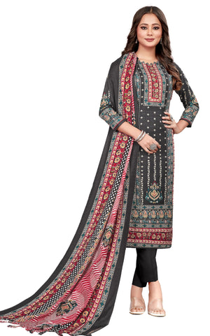 DRAVINAM Trends Women's Unstitched Kaani Print Woolen Pashmina Winter wear Dress Material Fabric for Salwar Suit with printed pashmina Kashmiri shawl dupatta (Pink)
