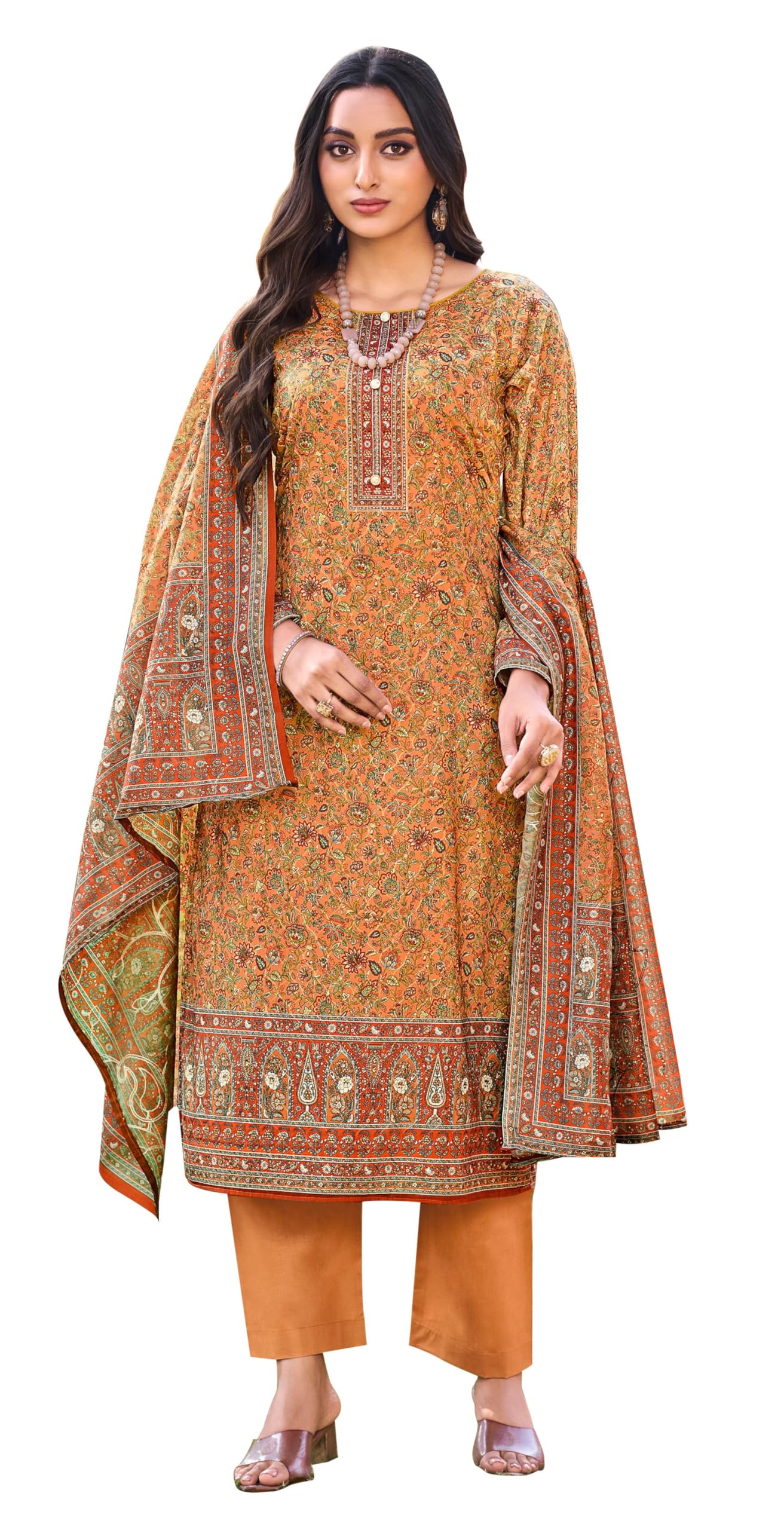 DRAVINAM Trends Women's Unstitched Cotton Embroidered Suit Material - Cotton Embroidered Swaroski Shirt II Rayon Bottoms II Cotton Embroidered Dupatta