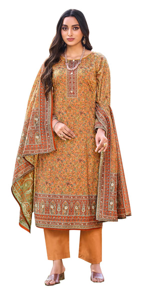 DRAVINAM Trends Women's Unstitched Salwar Suit Dress Material - Cotton Digital Printed Organza Embroidered Kameez II Unstitch Bottoms II Cotton Dupatta