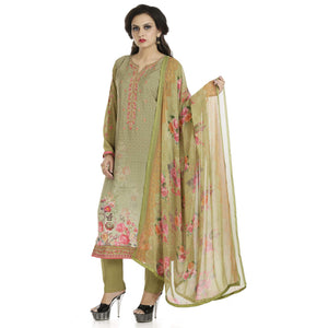 DRAVINAM Trends Women's Embroidered Pure Crepe Floral Printed Salwar Suit Dress Material with Printed Georgette Dupatta (Unstitched)