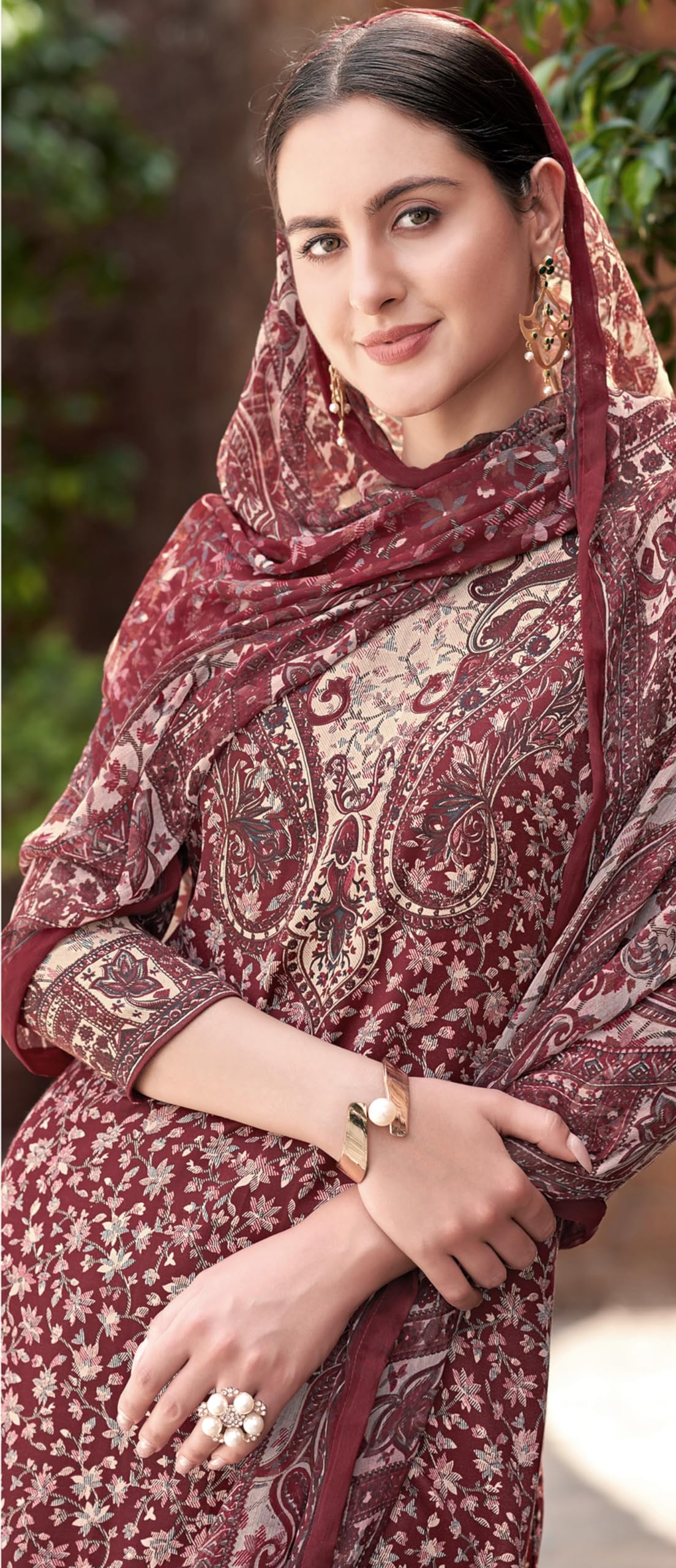 DRAVINAM Trends Women's Digital Printed Pashmina Unstitched Salwar Suit Dress Material with Nazneen Printed Dupatta