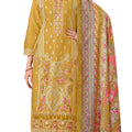 DRAVINAM Trends Women's Exquisite Unstitched Viscose Jam Cotton Suit Dress Material with Embroidered Daman & Sleeves | Stylish Pure Cotton Digital Print Dupatta & Solid Bottoms