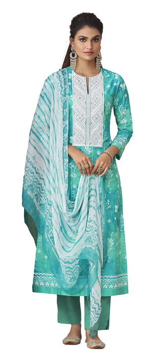 DRAVINAM Trends Women's Unstitched Digital Print Schiffli Chicken Work Pure Cotton Cambric Salwar Suit Dress Material with Digital Printed Bamber Half Pure Dupatta (Pink)