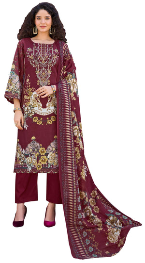 DRAVINAM Trends Pure Cotton Digital Print Pakistani Embroidered Suit Dress Material with Unstitched Bottoms and Cotton Dupatta