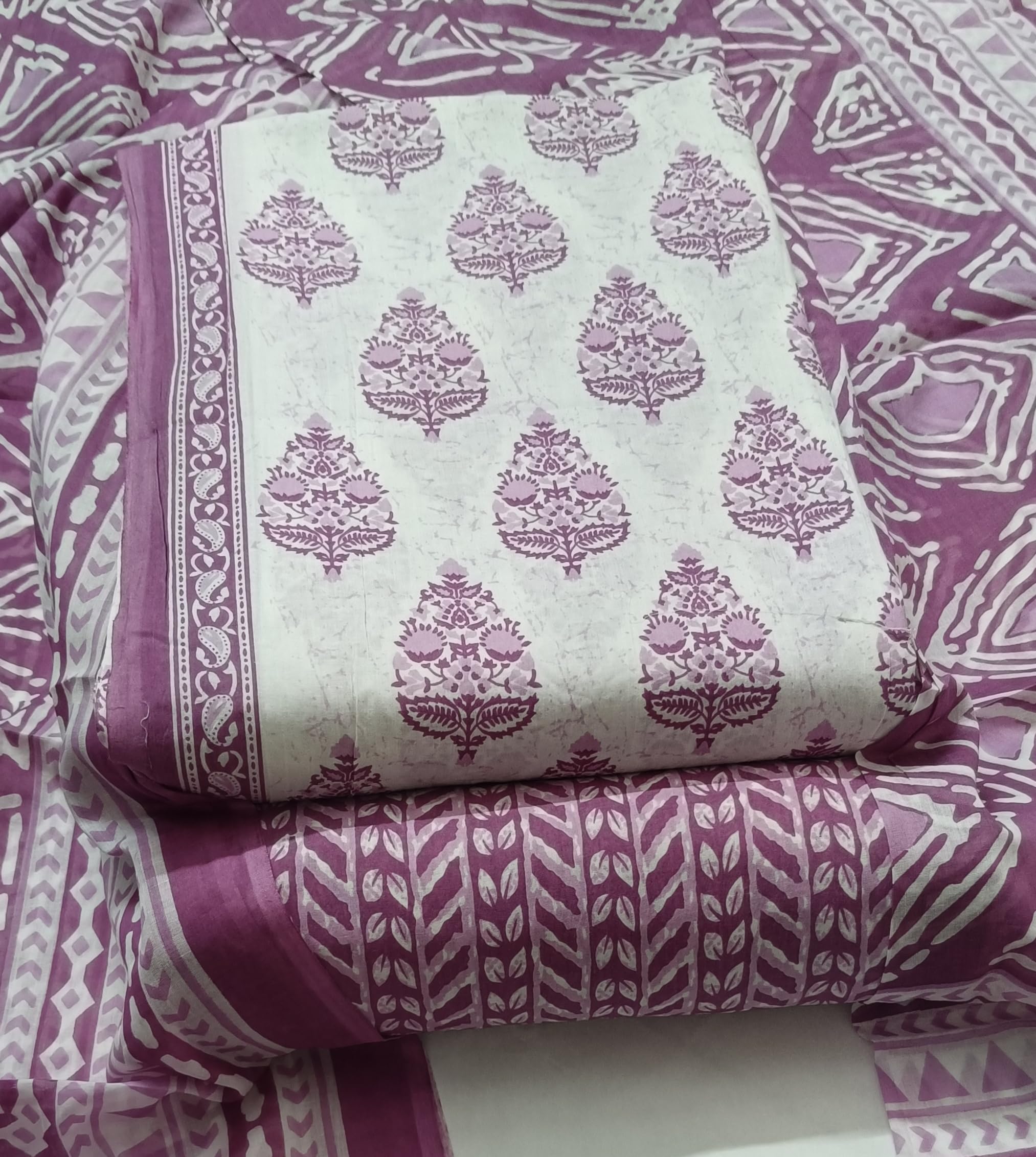 DRAVINAM Trends Jaipuri Print Cambric Cotton Unstitched Salwar Suit Dress Material for Women with Mulmul Cotton Dupatta