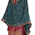 DRAVINAM Trends Women's Pure silk Jacquard Sequence embroidered Unstitched Salwar Suit Dress material with Chinon Silk Sequence and Embroidered Heavy Dupatta (Free size_Maroon)