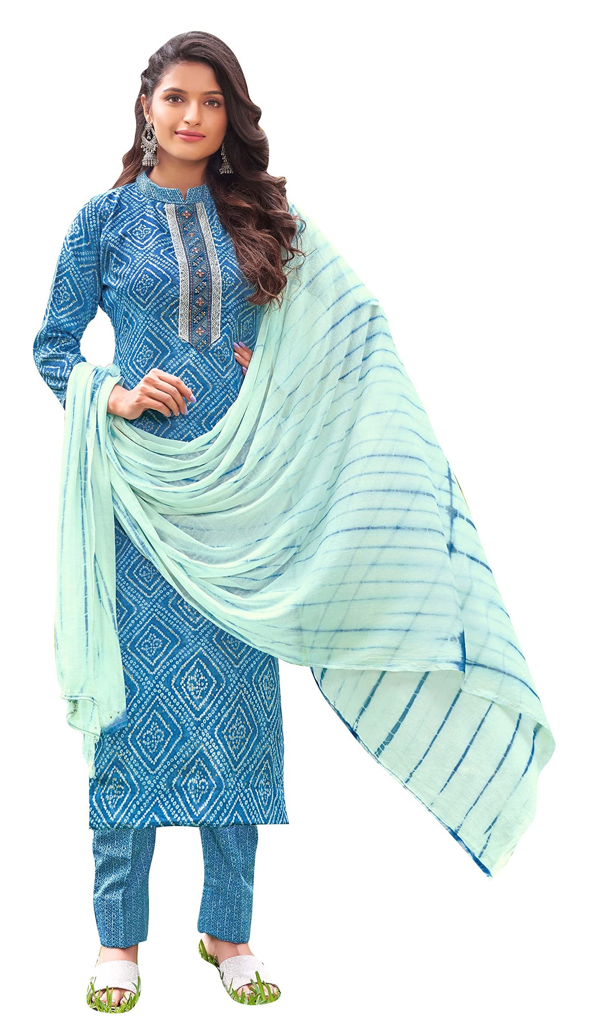 DRAVINAM Trends Women's Cotton Print Unstitched Suit Set (Grey)