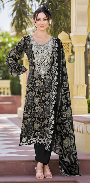 DRAVINAM Trends Pure Viscose Rayon Digital Printed Fancy Embroidered Organza Lace Suit Dress Material with Unstitched Bottoms and Cotton Cutwork Embroidered Dupatta