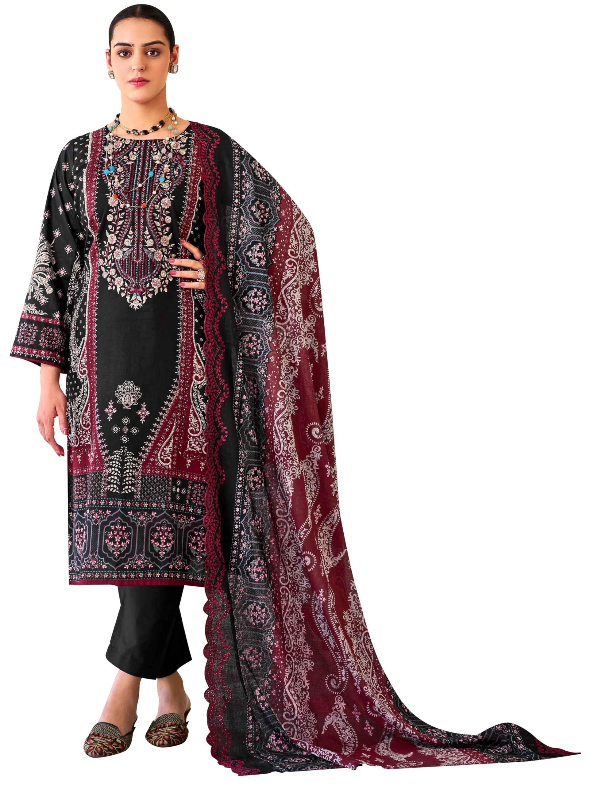 DRAVINAM Trends Women's Unstitched Salwar Suit Dress Material - Cotton Digital Printed Organza Embroidered Kameez II Unstitch Bottoms II Cotton Dupatta