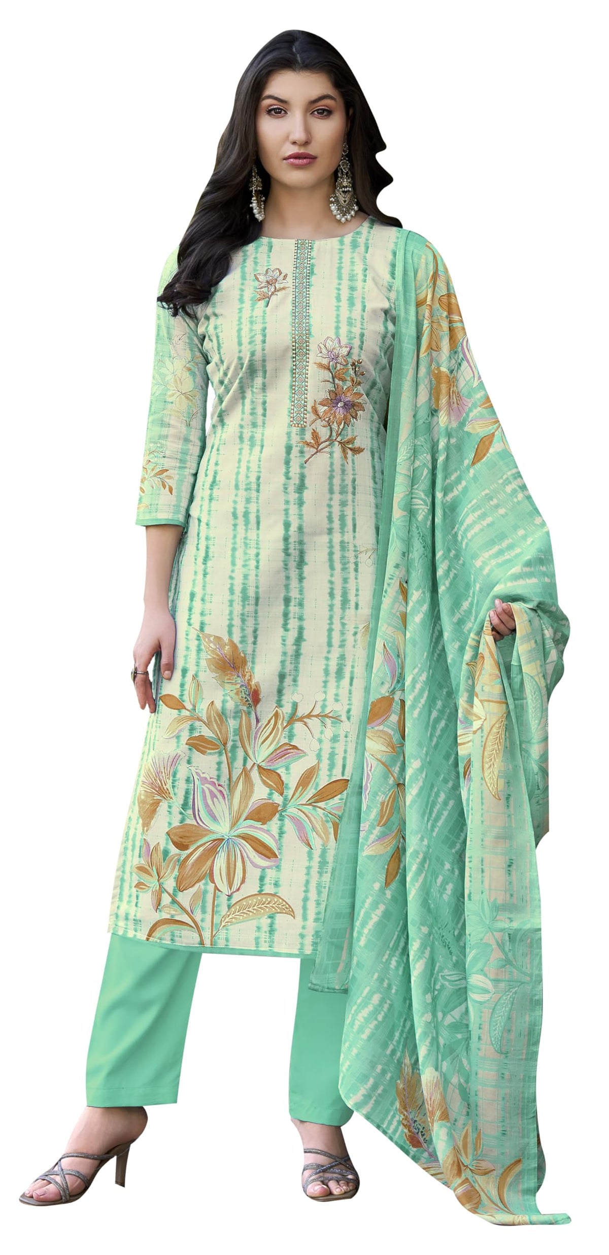 DRAVINAM Trends Women's Unstitched Salwar Suit Dress Material - Cotton Digital Printed Organza Embroidered Kameez II Unstitch Bottoms II Cotton Dupatta