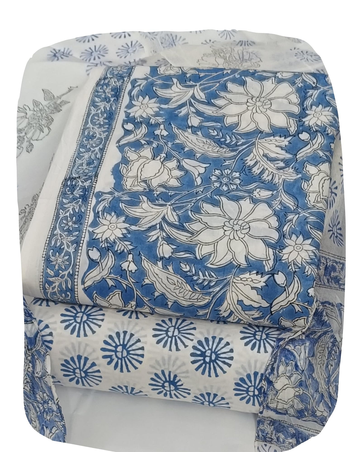DRAVINAM Trends Hand Block Print Pure Cambric Cotton Unstitched Suit Material with Chiffon Hand Printed Dupatta