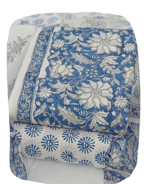 DRAVINAM Trends Hand Block Print Pure Cambric Cotton Unstitched Suit Material with Chiffon Hand Printed Dupatta