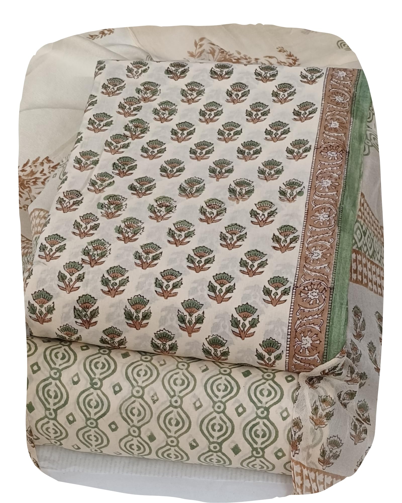 DRAVINAM Trends Hand Block Print Cambric Cotton Unstitched Salwar Suit Set for Women with Pure Chiffon Hand Printed Dupatta
