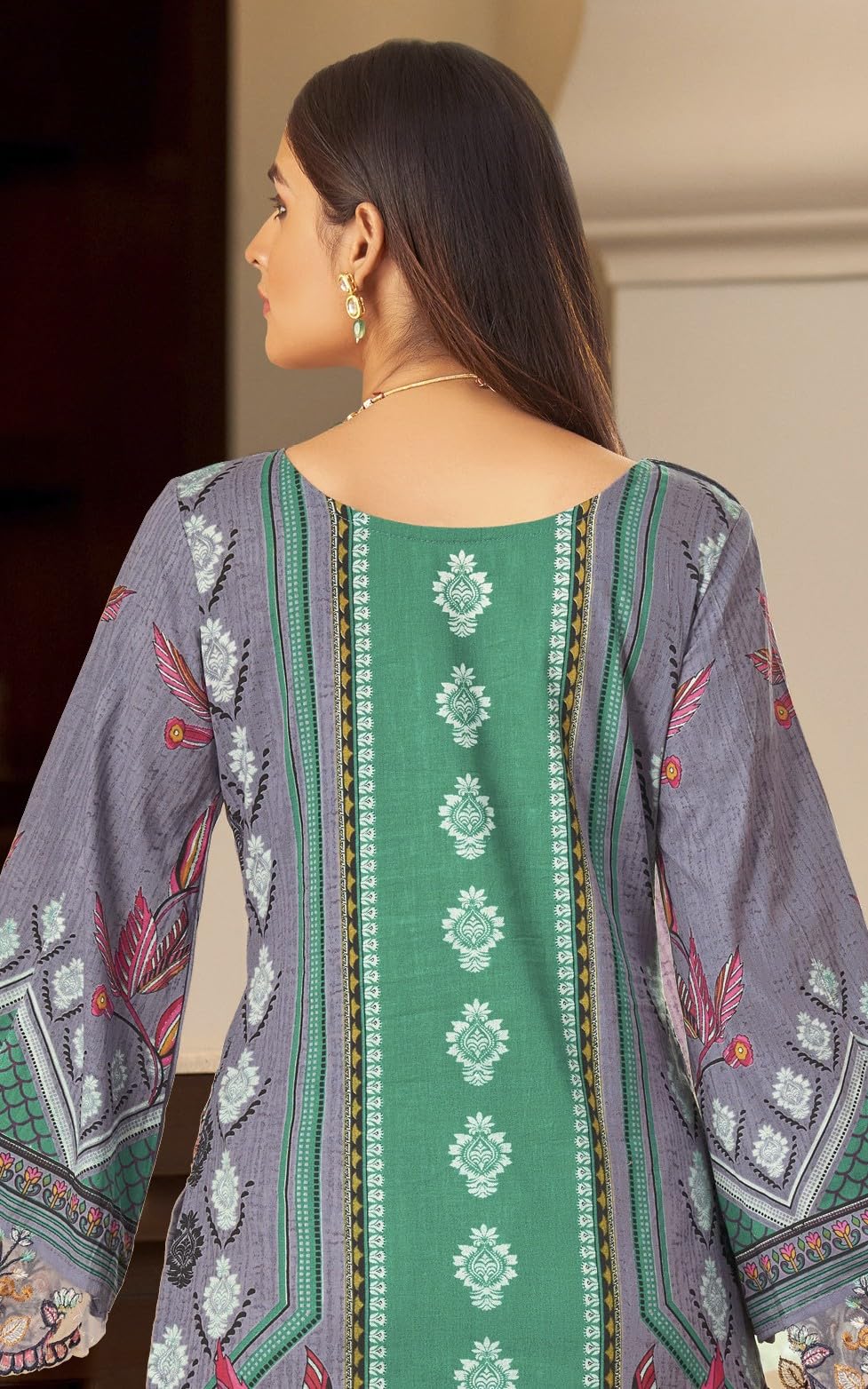 DRAVINAM Trends Women's Unstitched Cotton Suit Dress Material - Pure Cambric Cotton Pakistani Print Embroidered Kameez II Pure Cotton Bottoms II Pure Cotton Dupatta