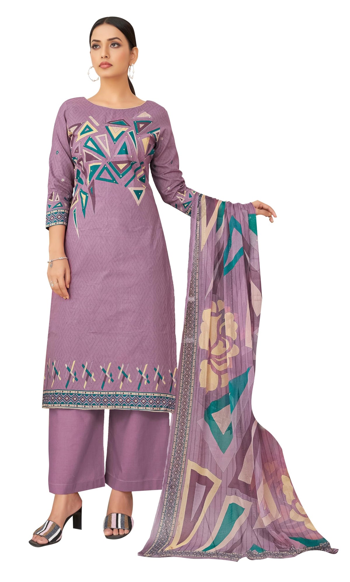 DRAVINAM Trends Kurti 2.50 mtrs,Viscose Reyon Dyed (2.7 m),Viscose German Half Pure Designer Print Dupatta (2.25 m)|Green