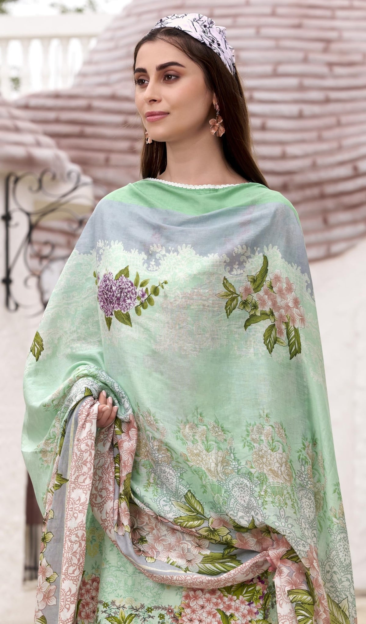 DRAVINAM Trends Women's Unstitched Salwar Suit Dress Material - Cotton Digital Printed Organza Embroidered Kameez II Unstitch Bottoms II Cotton Dupatta