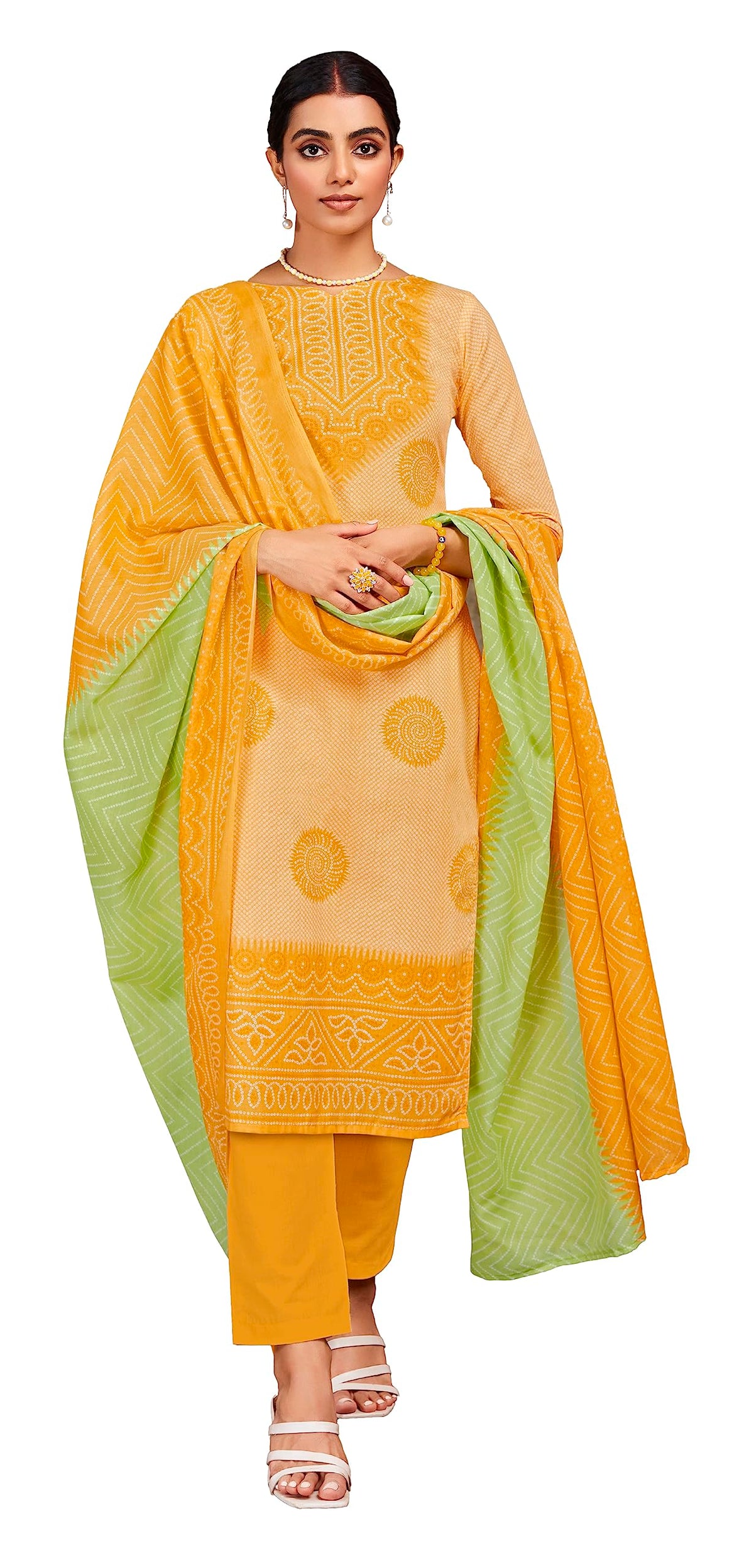 Unstitched Print Cotton Salwar Suit Dress Materials with Dupatta