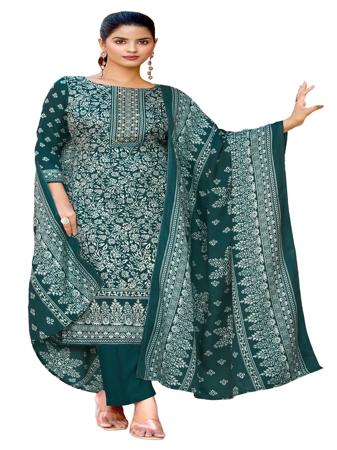 DRAVINAM Trends Women's Printed Pashmina Kani Unstitch Salwar Suit Dress Material with Siroski work and Printed Twill Pashmina Warm Shawl Dupatta