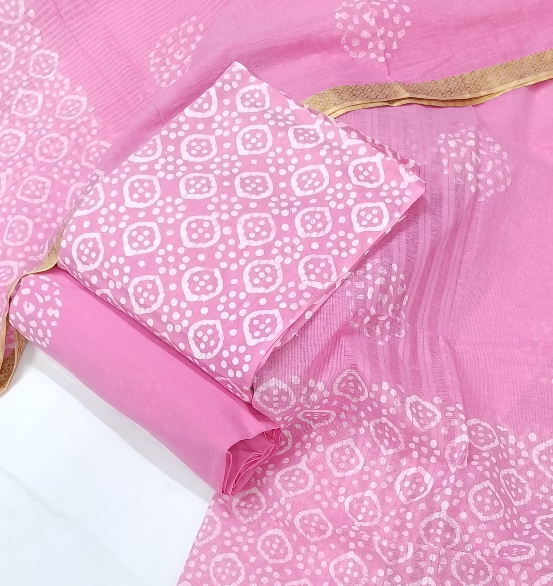 DRAVINAM Trends Unstitched Jaipuri Handmade Wax Batik Print Soft Cotton Dress Material with Dupatta