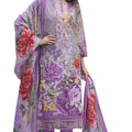 DRAVINAM Trends Women's Pure Cotton Digital Printed Suit with Exclusive Heavy Self-Embroidery Neck & Organza Daman Embroidery | Mal Mal Cotton Printed Dupatta & Bottom – Ready to Wear (LILAC, XL)