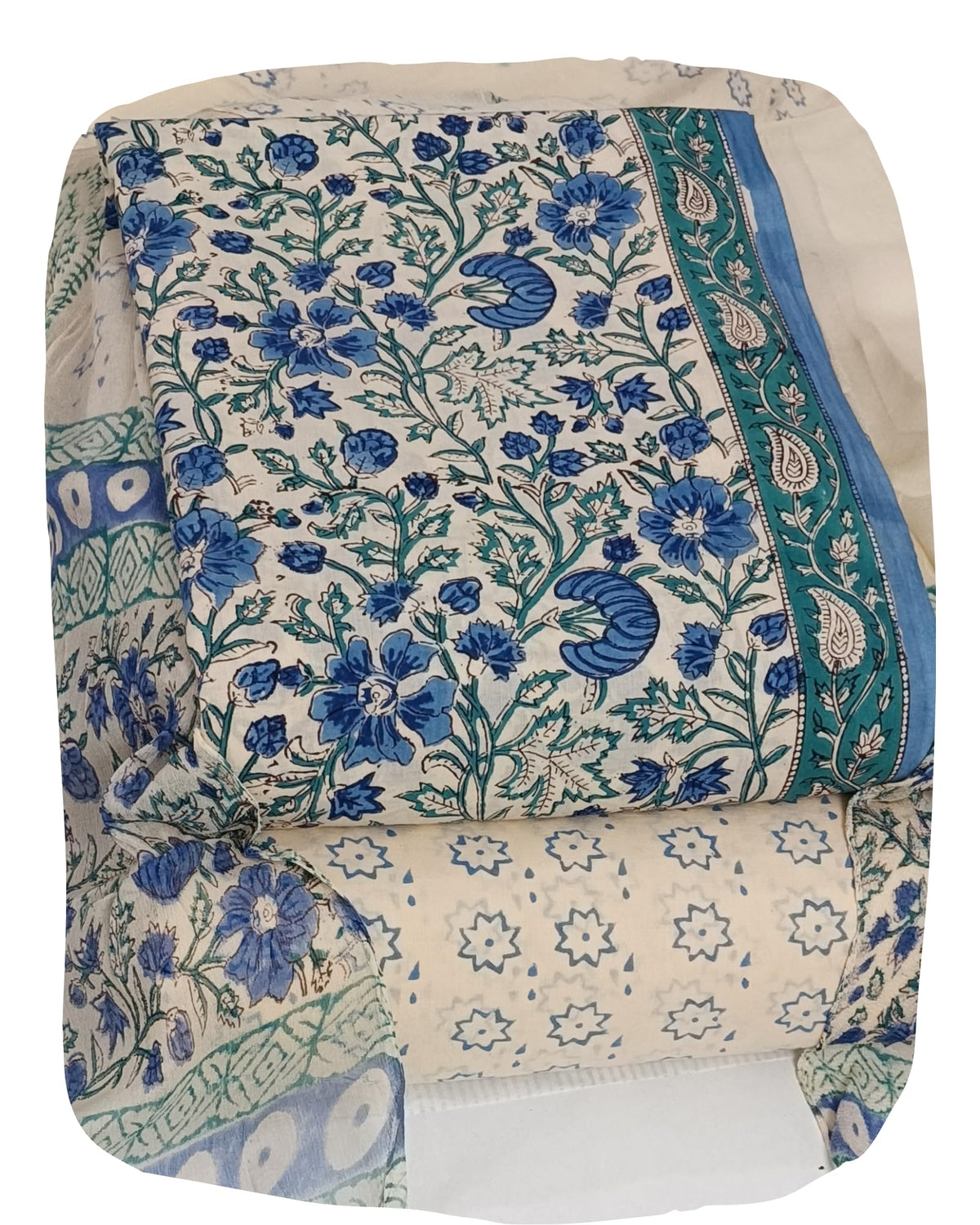 DRAVINAM Trends Hand Block Print Cambric Cotton Unstitched Salwar Suit Set for Women with Pure Chiffon Hand Printed Dupatta