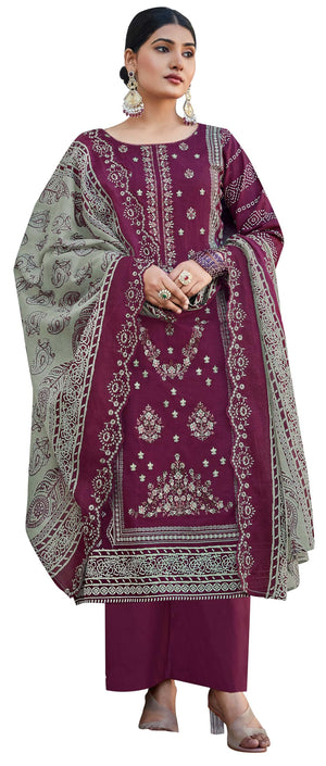 DRAVINAM Trends Women's Unstitched Pakistani Digital Print Embroidered Pure Cotton Salwar Suit Dress Materials with Cotton Digital Embroidered Cutwork Dupatta