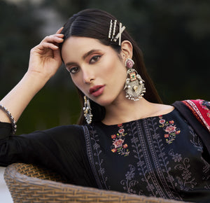 DRAVINAM Trends Women's Unstitched Jam Cotton Embroidered Suit Material - Jam Cotton Heavy Embroidered Cutwork Shirt II Rayon Bottoms II Cotton Printed Dupatta