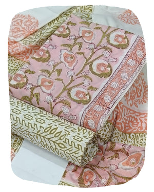 DRAVINAM Trends Hand Block Print Sanganeri Cambric Unstitched Cotton Suit Dress Material for Women with Mulmul Cotton Hand Printed Dupatta