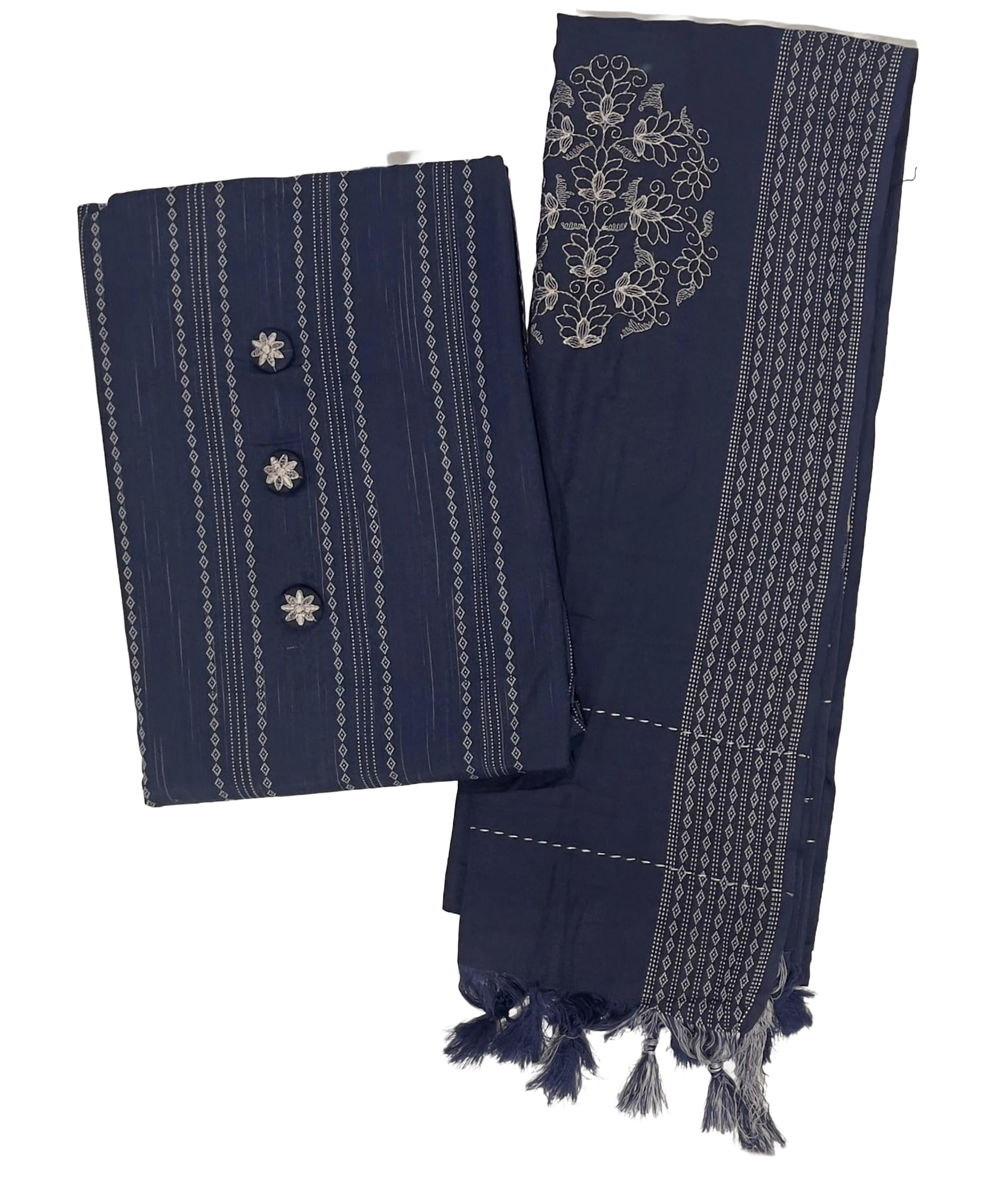 DRAVINAM Trends Women Unstitched Cotton Suit Material with Embroidered Dupatta