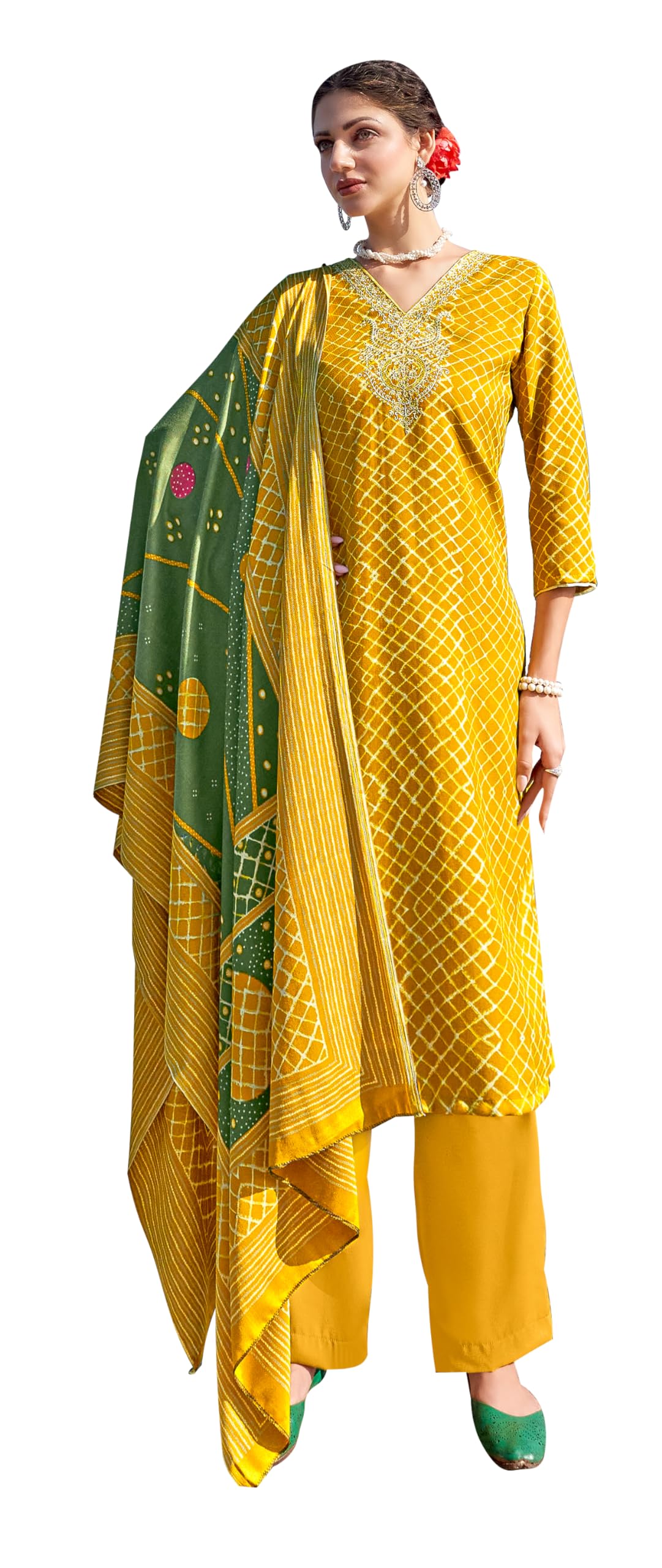 DRAVINAM Trends Women's Pure Pashmina Printed and Embroidered Suit Dress Material with Pure Pashmina Dobby Printed Shawl